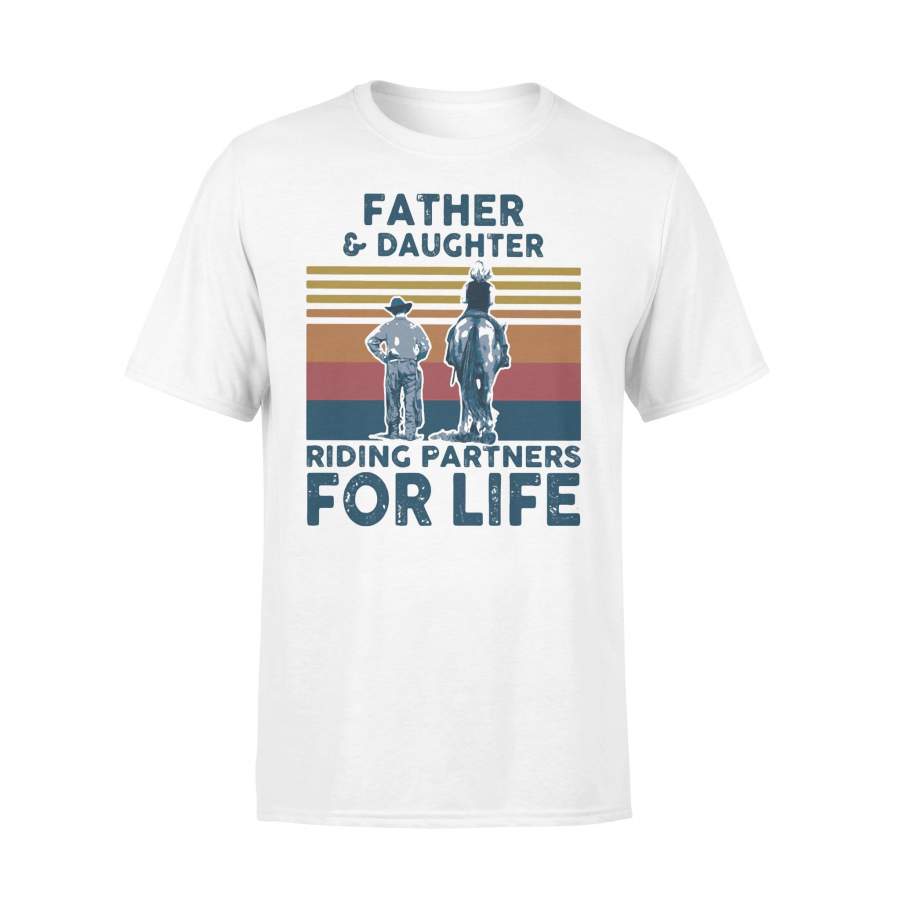 Father And Daughter Riding Horse Partners For Life Vintage Retro T-shirt