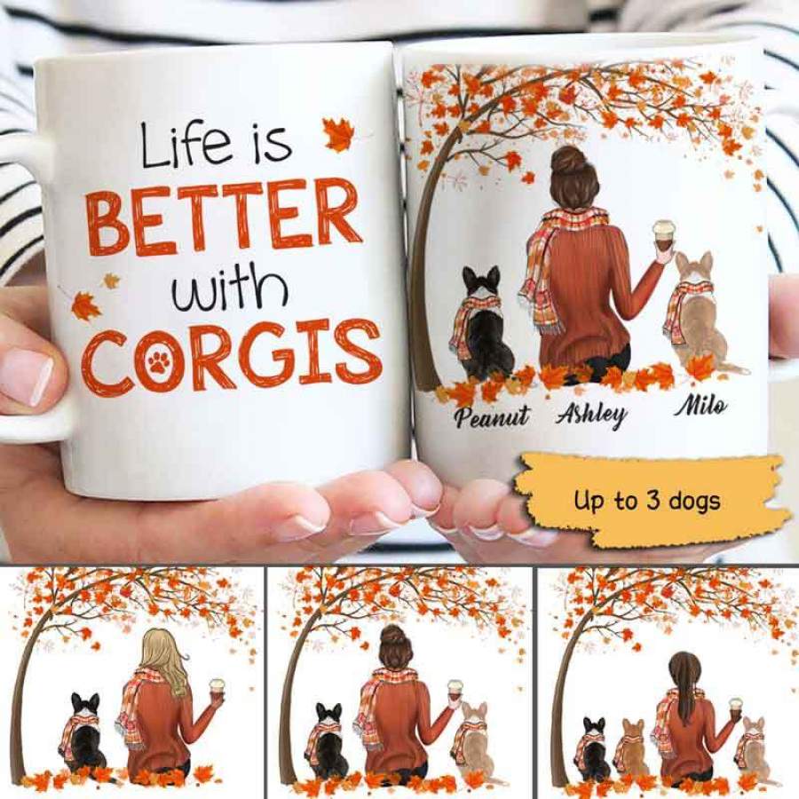 Fall Season Life Is Better With A Corgi Personalized AOP Mug