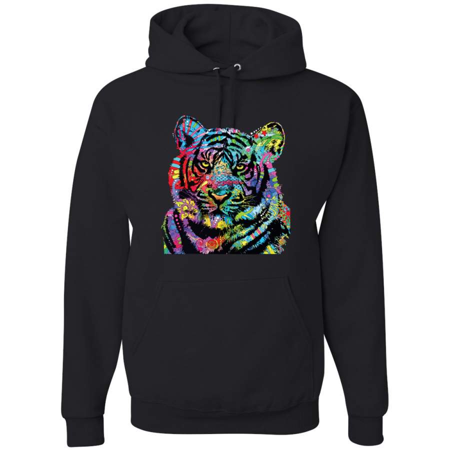 Cool Rainbow Neon Trippy Jungle Tiger Face Animal Lover Graphic Hoodie Sweatshirt