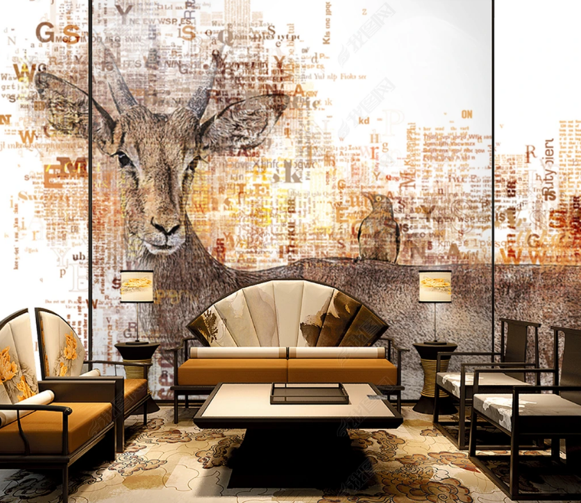 3D Watercolor Animal Elk Wall Mural Wallpaper Lqh 185