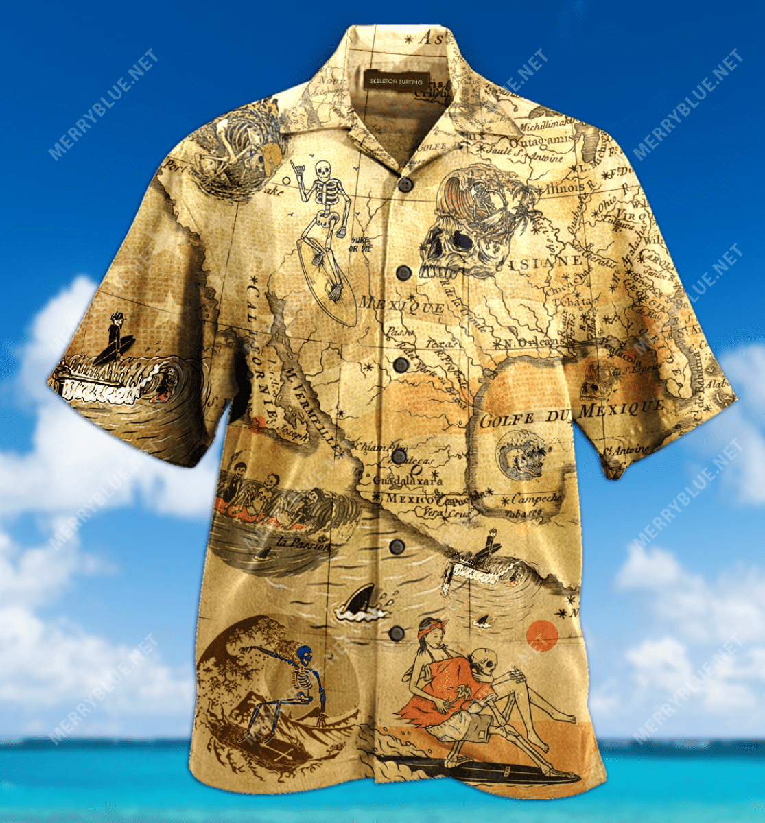 Shop From 1000 Unique Skeleton Surfing Unisex Hawaii Shirt Ha4547