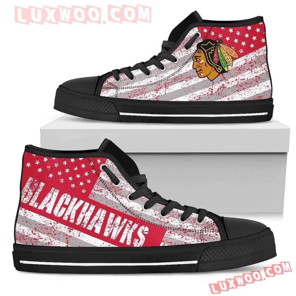 America Flag Italic Vintage Style Chicago Blackhawks High Top Shoes Sport Sneakers