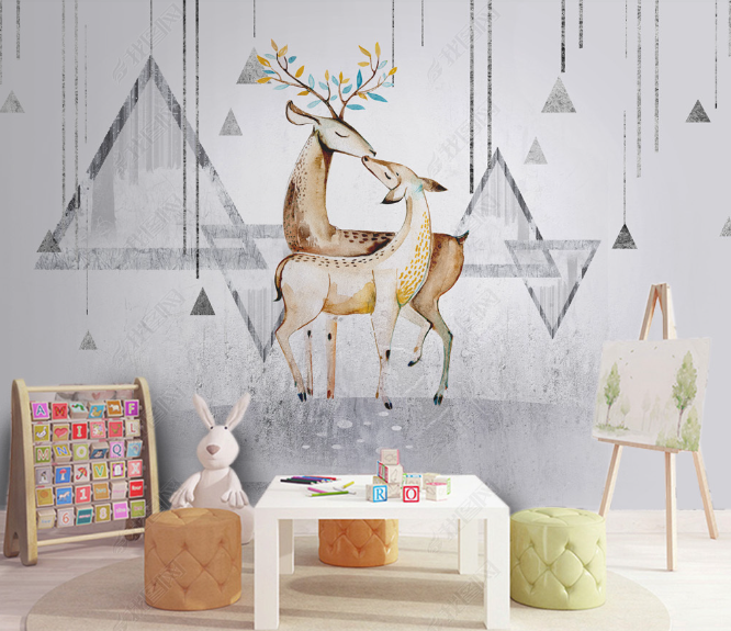 3D Abstract Geometric Animal Elk Wall Mural Wallpaper Lqh 247