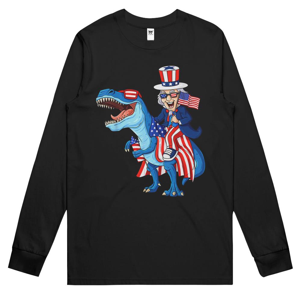 4Th July Shirts, Fourth Of July Long Sleeve T Shirts, 4Th Of July Long Sleeve T Shirts, Uncle Sam Riding T Rex 4Th Of July Long Sleeve T Shirts