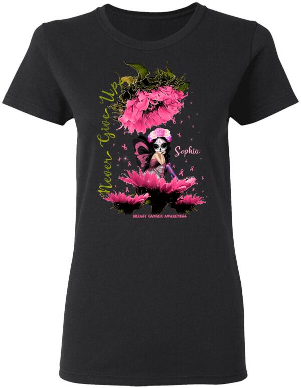 Never Give Up Pink Butterfly Girl Personalized Shirt Breast Cancer Awareness Sh-00938-Ctha