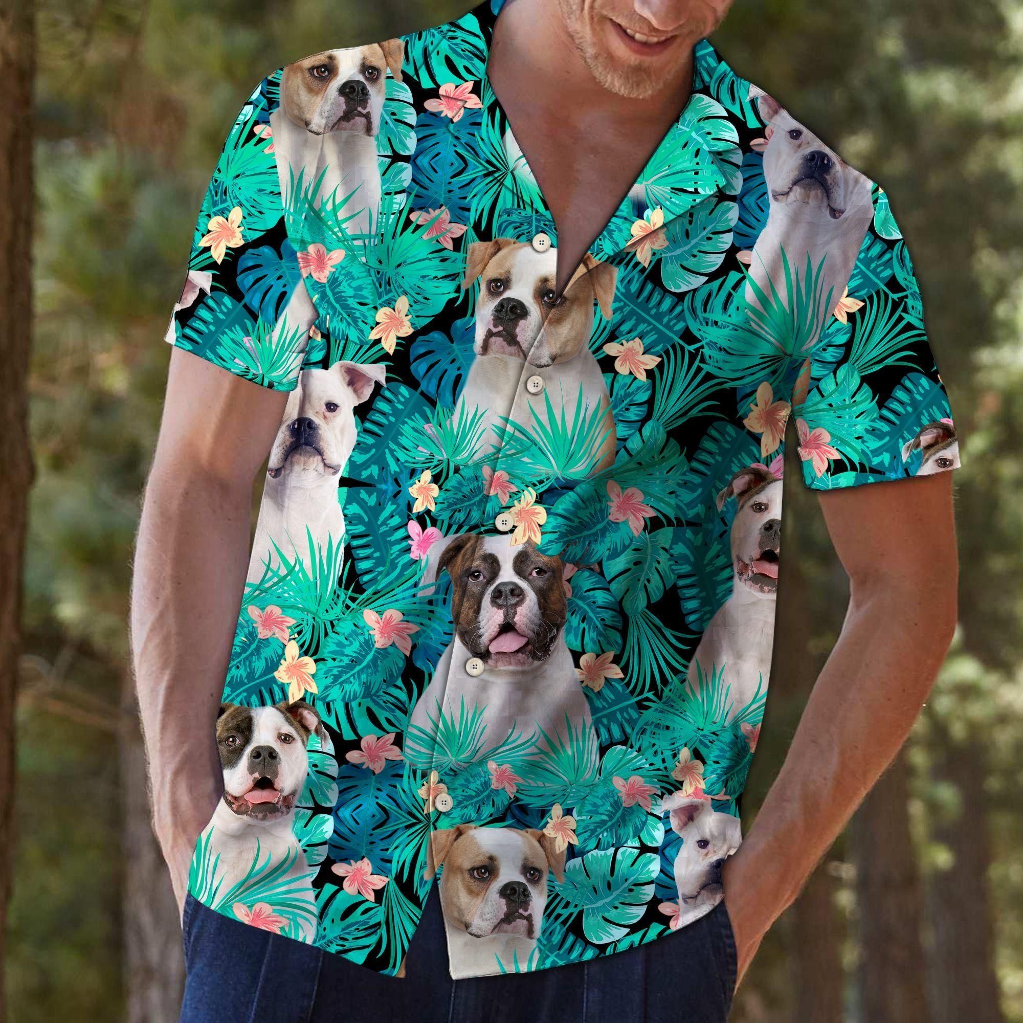 American Bulldog Tropical Aloha Hawaiian Shirt Colorful Short Sleeve Summer Beach Casual Shirt For Men And Women