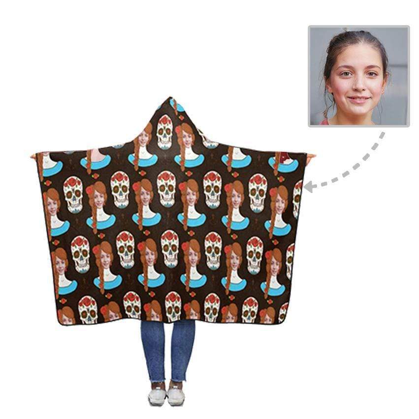 Custom Girl Face Skull Hooded Blanket