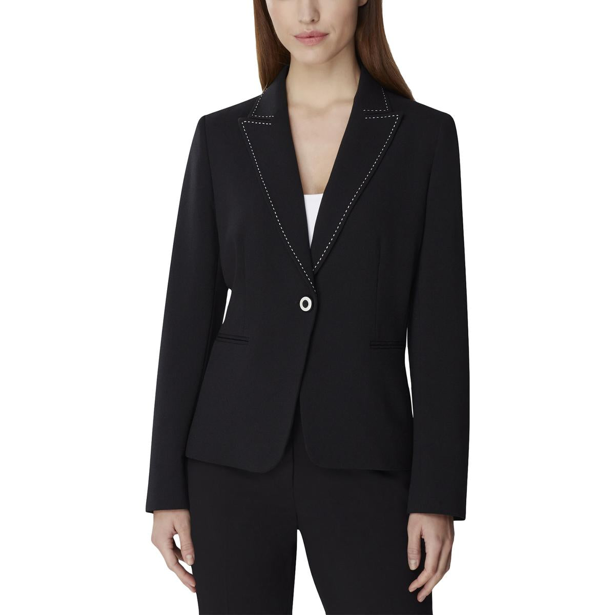 Womens Pick-Stitch Trim V-Neck Blazer