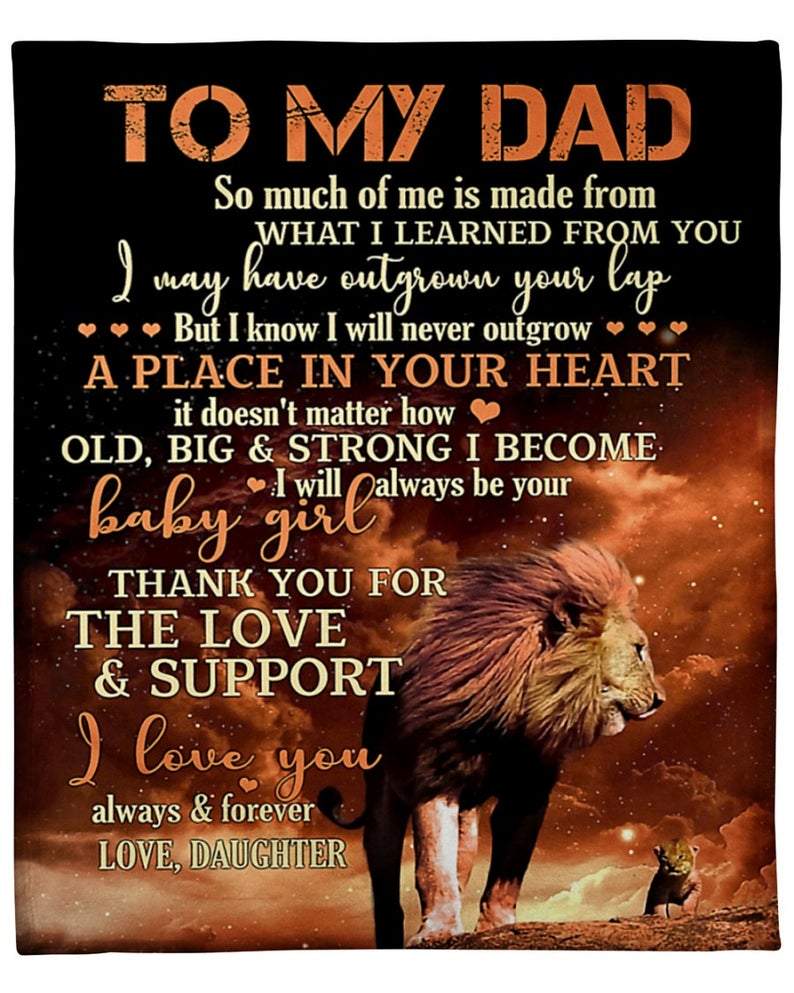 To My Dad, Thank You For The Love & Support, Lion Fleece Blanket Gift For Father For Birthday Home Decor Bedding Couch Sofa Soft And Comfy Cozy