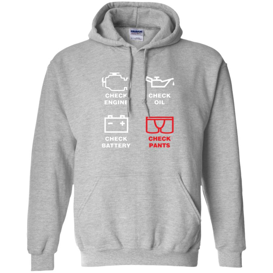 AGR Check Engine, Check Oil, Check Battery, Check Pants Gildan Pullover Hoodie