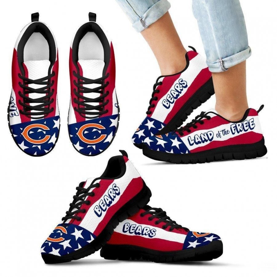 Proud Of American Flag Three Line Chicago Bears Sneakers #240