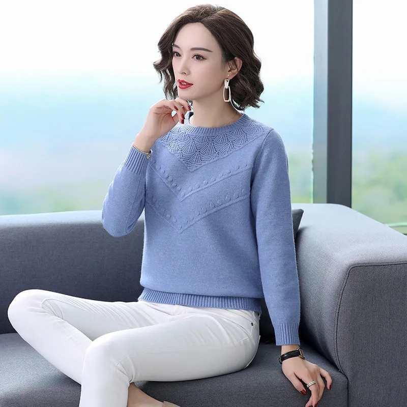 Women Sweater Fall Winter Hollow Out Knitted Jumper Casual O-Neck Solid Colors Knitwear Tops Ladies Office Long Sleeve Pullover alx