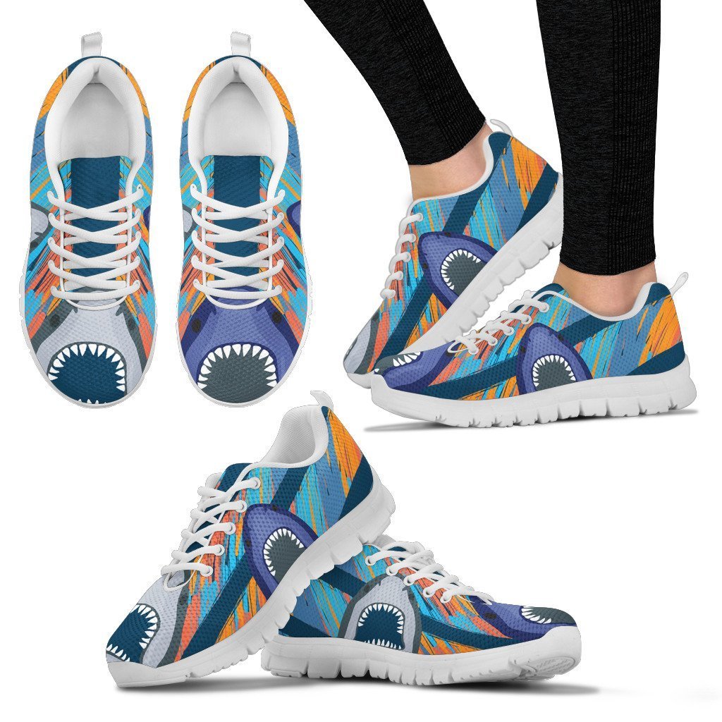 Blue Shark Pattern Women Sneakers Shoes