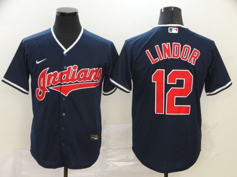 Cleveland Guardians Francisco Lindor #12 2020 MLB Dark Blue Jersey