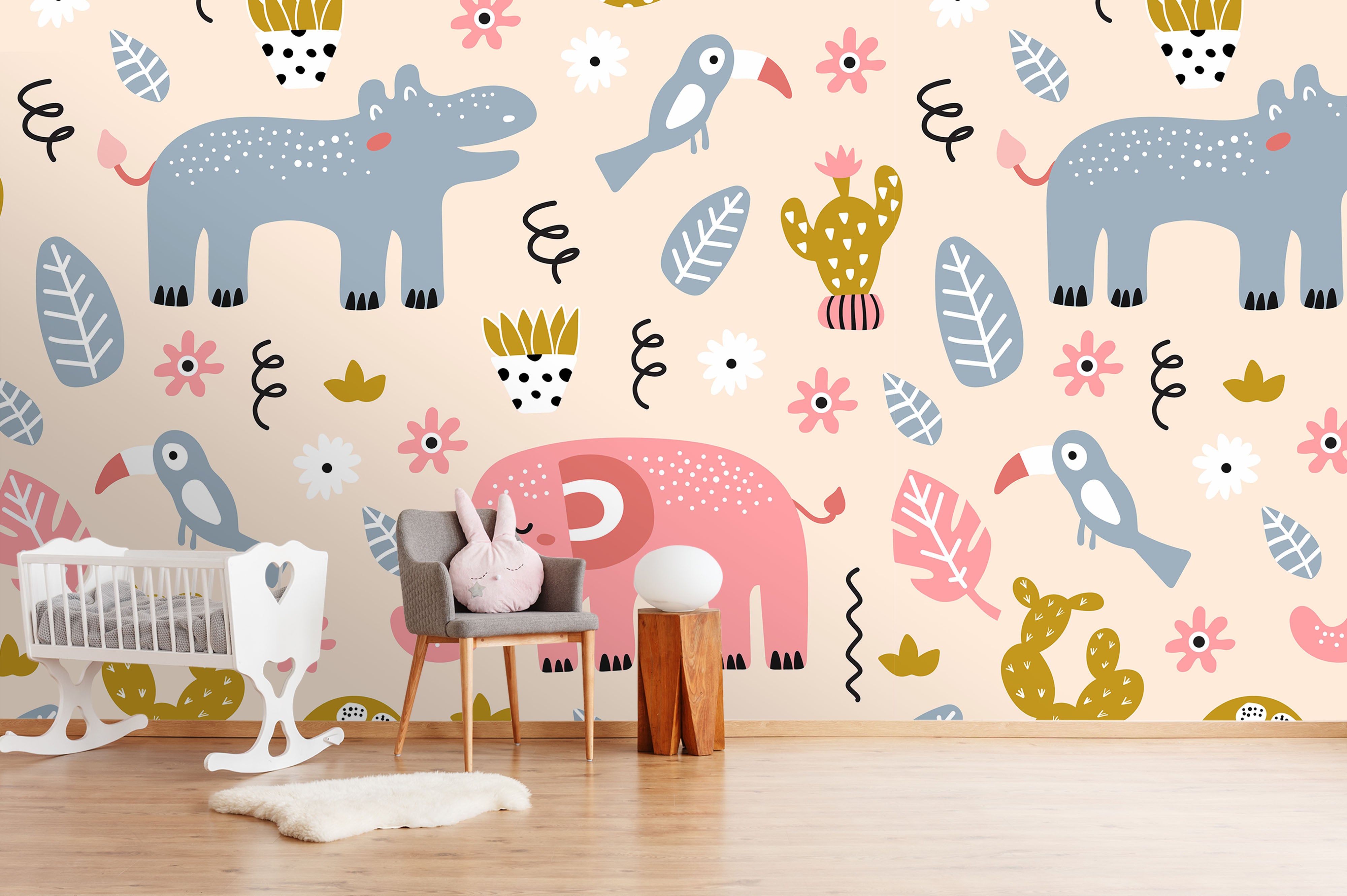 3D Cartoon Birds Elephant Wall Mural Wallpaper 25