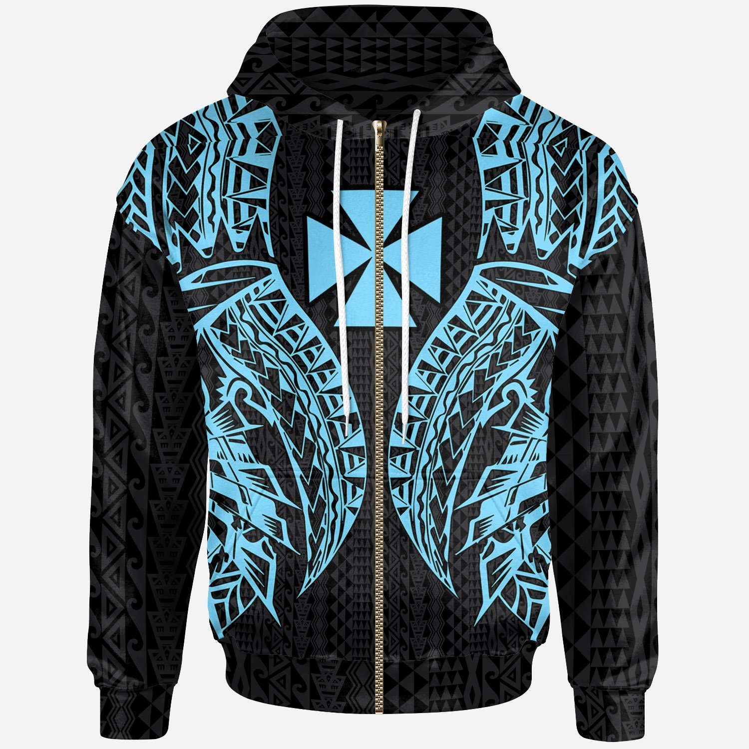 Wallis’nd Futuna Futuna Zip-Up Hoodie – Polynesian Lion Head Neon Style – Pacific Print Hoodie