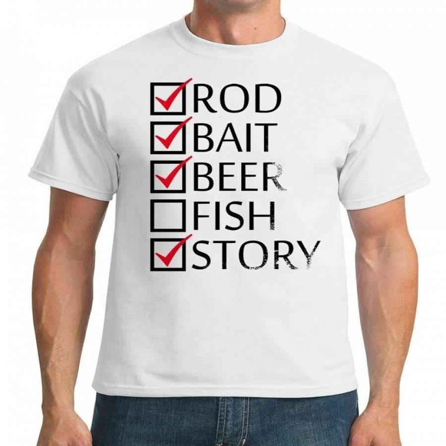 Rod Bait Beer Fish Story Funny Fishing Mens T-Shirt