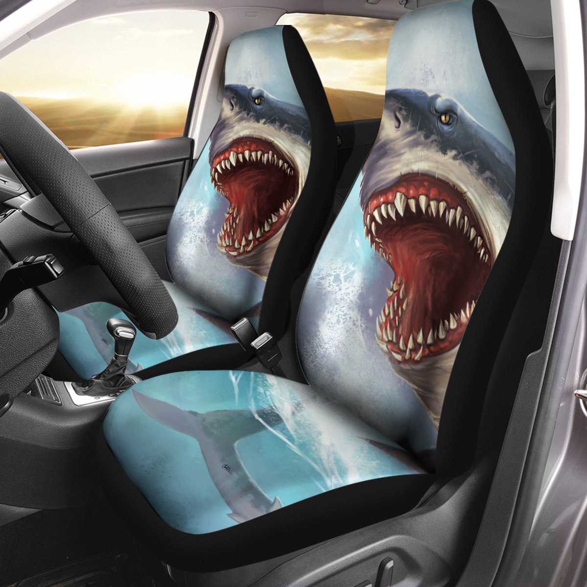 3D White Shark Jaw Car Seat Cover Size Universal Fit