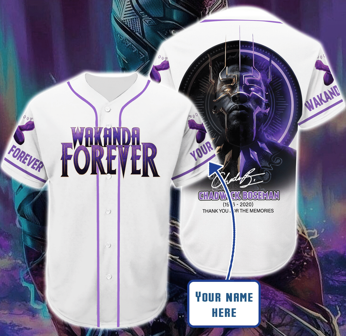 Wakanda Forever Personalized Custom Name Baseball Tee Jersey Shirt Unisex Men Women