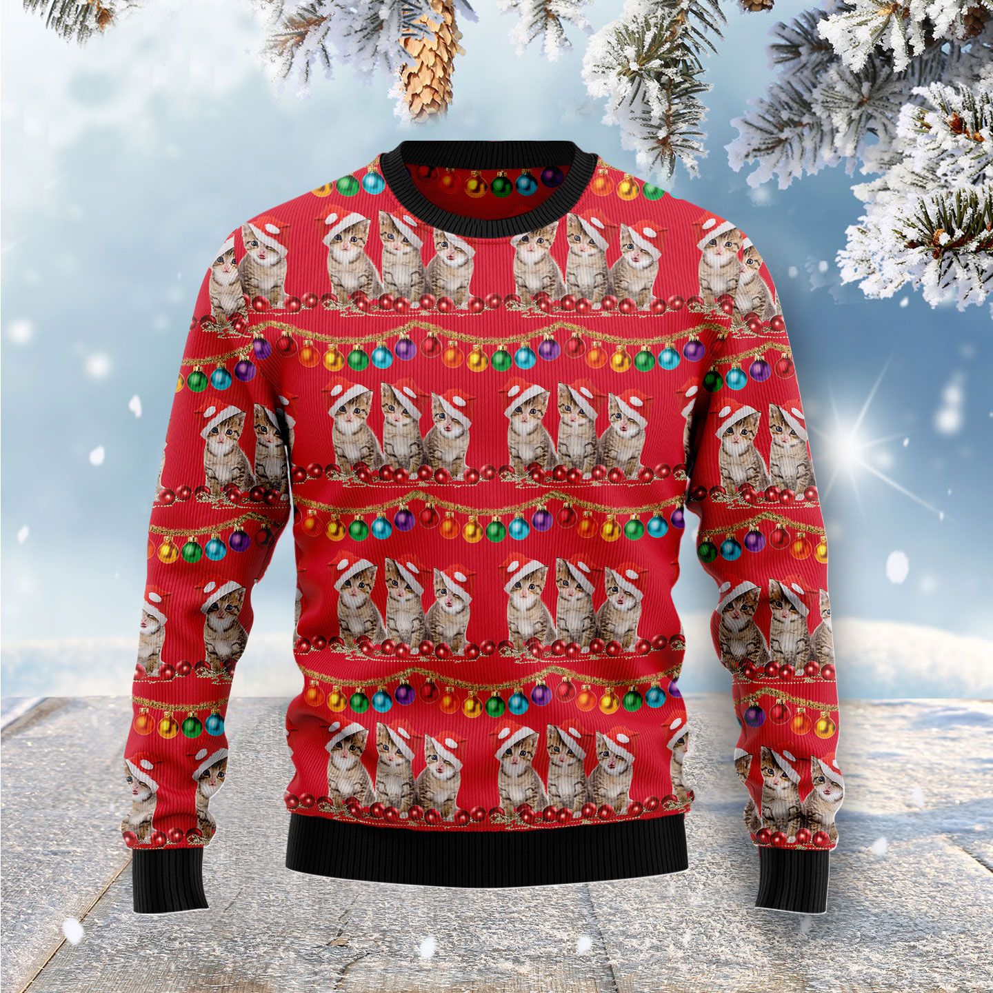 Cat Themed Kitten Ugly Christmas Sweater | For Men & Women | Adult | Us5825