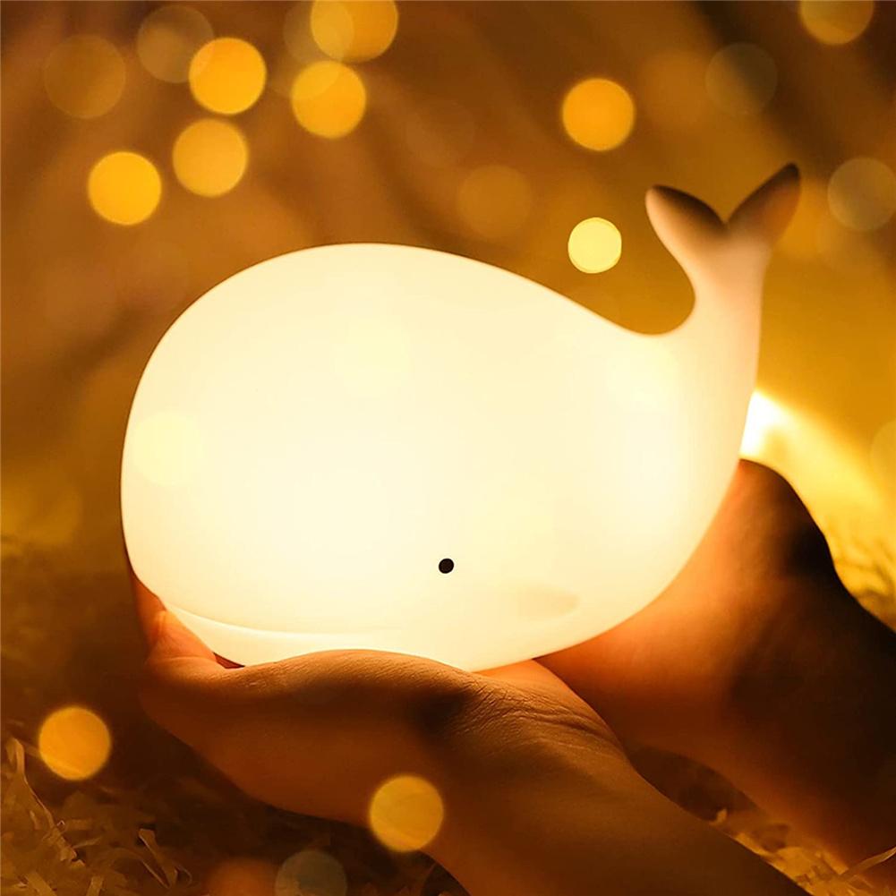 Children Led Luminous Whale-shape Night Light 7-color Usb Rechargeable Silicone Room Decoration Table Lamp Perfect Baby Gift alx