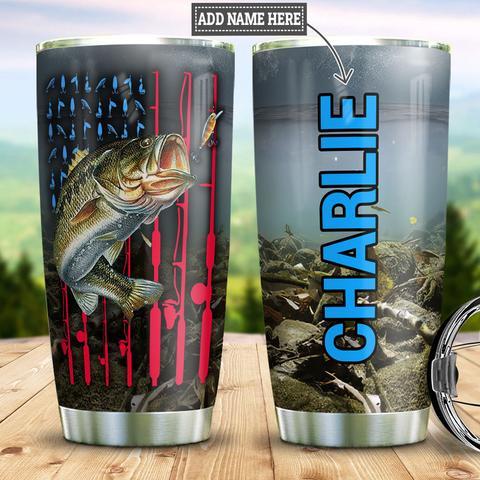 Personalized Fishing Patriot Stainless Steel Tumbler, Personalized Tumblers, Tumbler Cups, Custom Tumblers