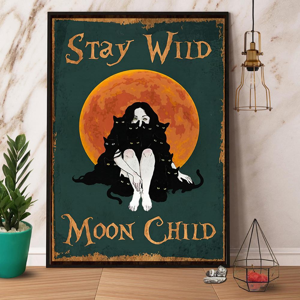 Black Cat Stay Wild Moon Child Halloween Canvas Poster Wall Art