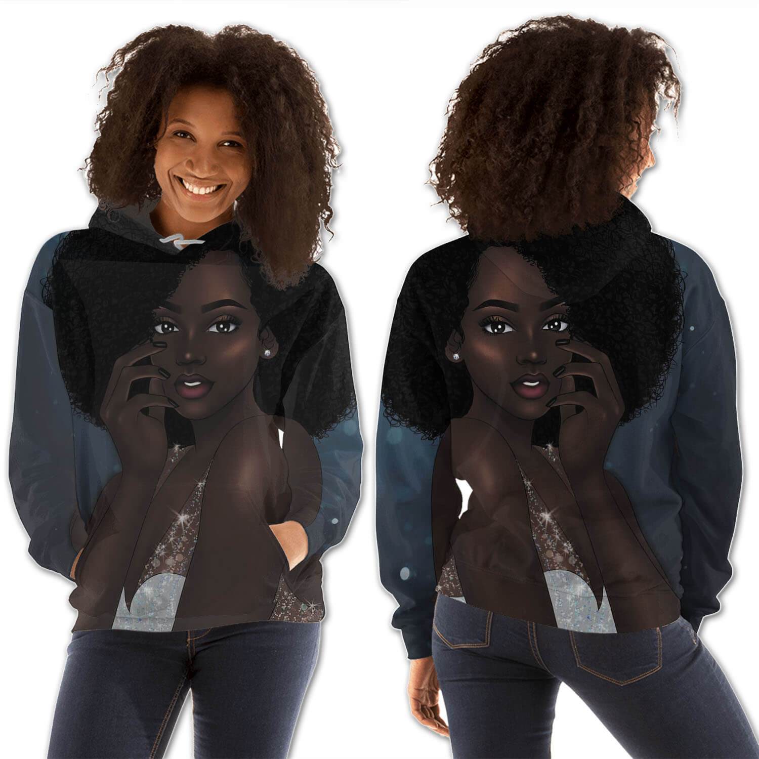 African American Hoodies Beautiful Girl With Afro All Over Print Womens Hooded Sweatshirt African Print Clothing BPS58313