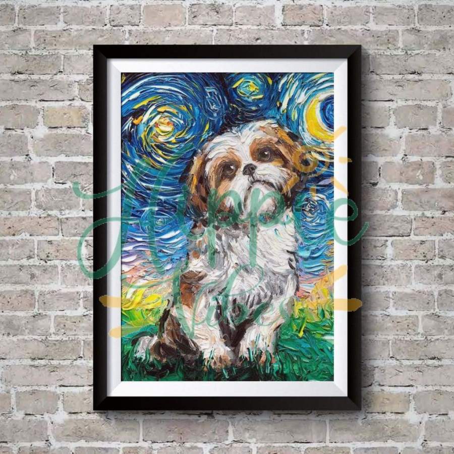 Shih tzu starry night vertical poster - Poster Art Design