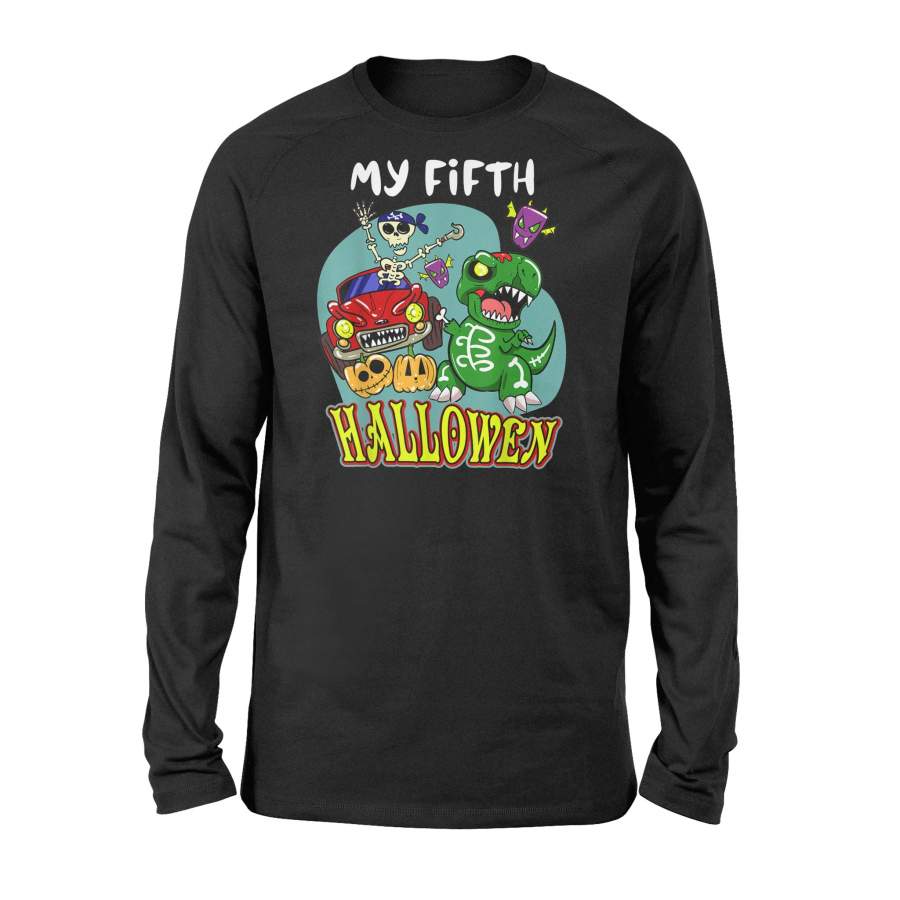 5th Birthday party my 5 fifth Halloween Baby Dinosaur tshirt – Premium Long Sleeve