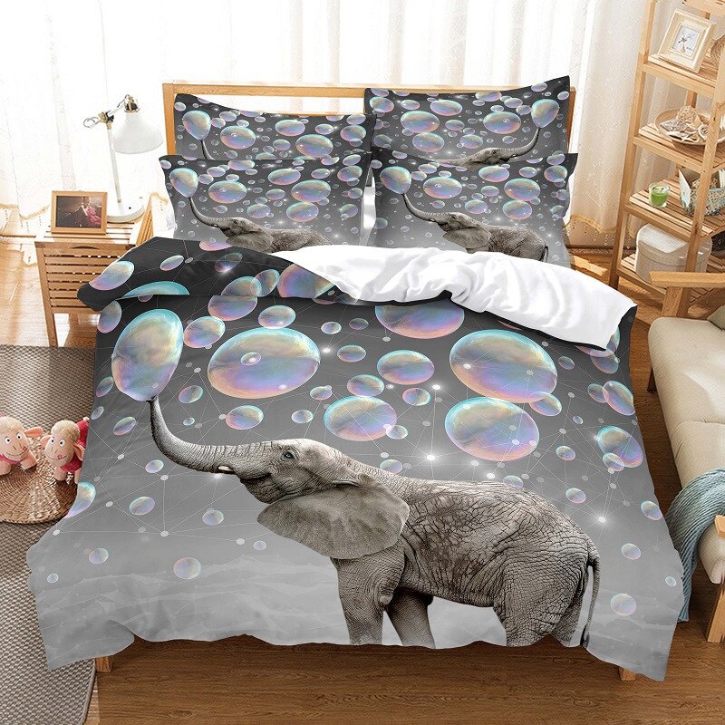 Playing Elephant Duvet Cover Set 3D Digital Printing Bed Linen Fashion Design Cover Cartoon Bedding Sets Bed Set