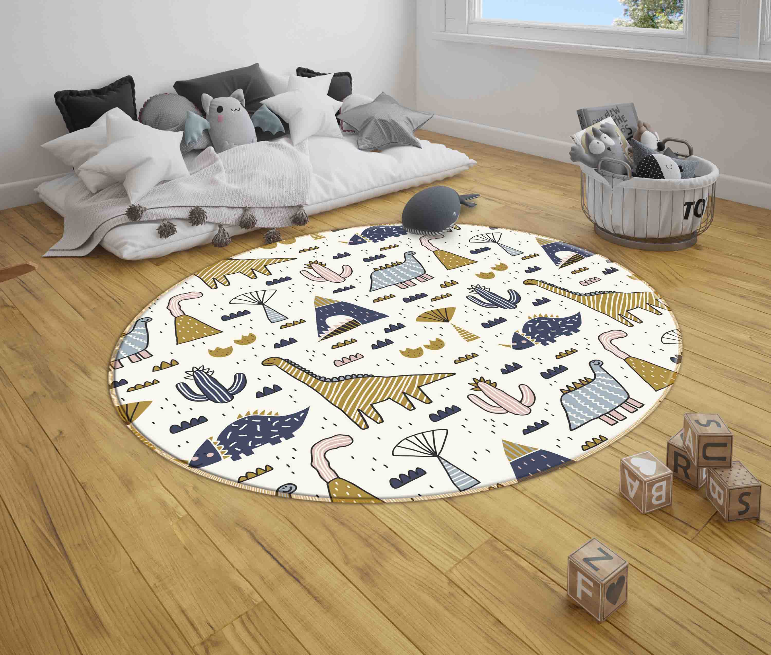 3D Cartoon Animal Dinosaur Cactus Kids Non-Slip Round Rug Mat 33