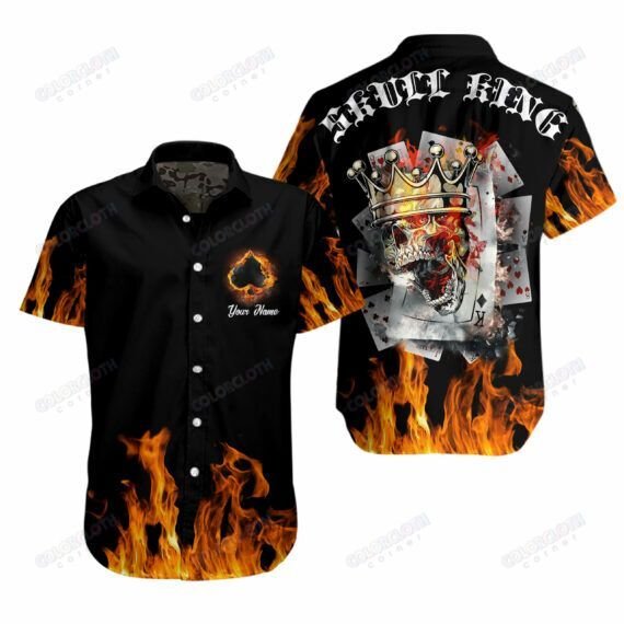 Personalized Skull King Card And Fire Hawaii Shirt Ha30507