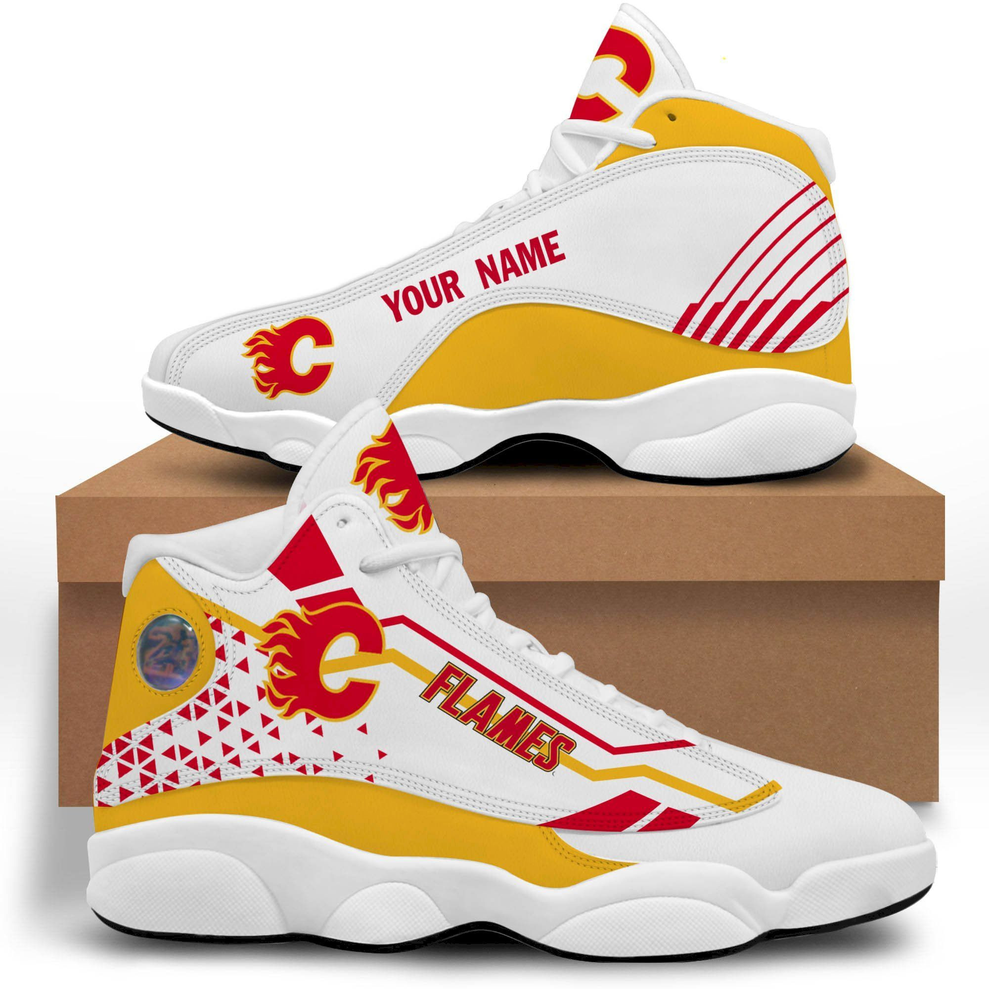 Calgary Flames Hockey Personalized Air Jordan 13 Sneakers Sport Shoes For Fans