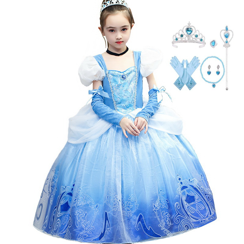 Baby Girl Cinderella Costume With Accessory For Kids Sleeping Beauty Dressing Up Party Frocks Flower Girl Wedding Gown Clothing alx