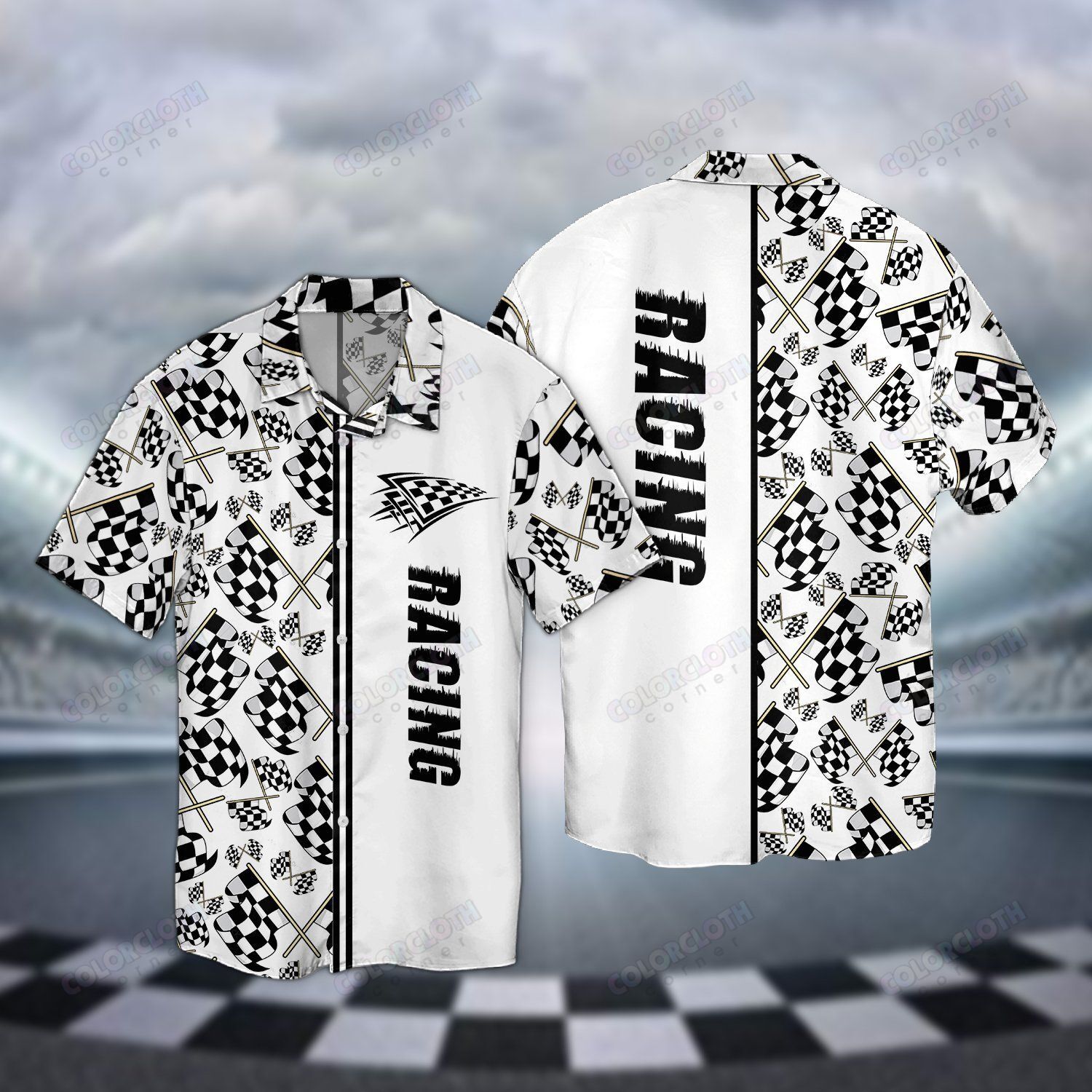 Flag Racing Black And White Hawaiian Shirt Ha98737