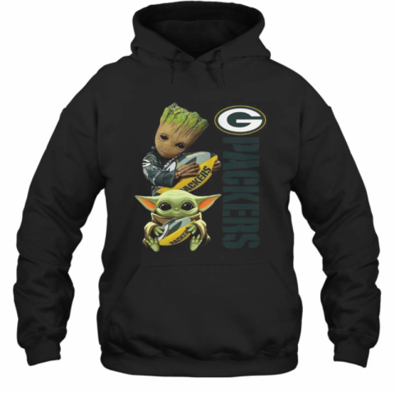 Baby Groot And Yoda Hug Green Bay Packers Hoodie