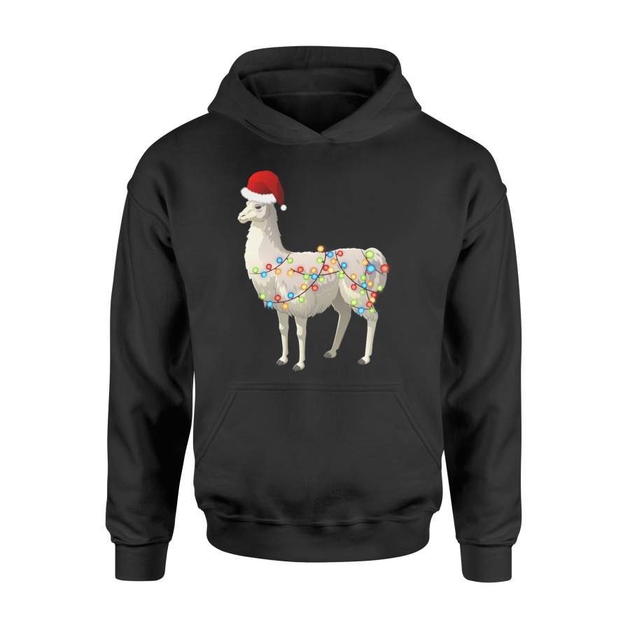 Llama Santa Christmas Light T Shirt – Standard Hoodie