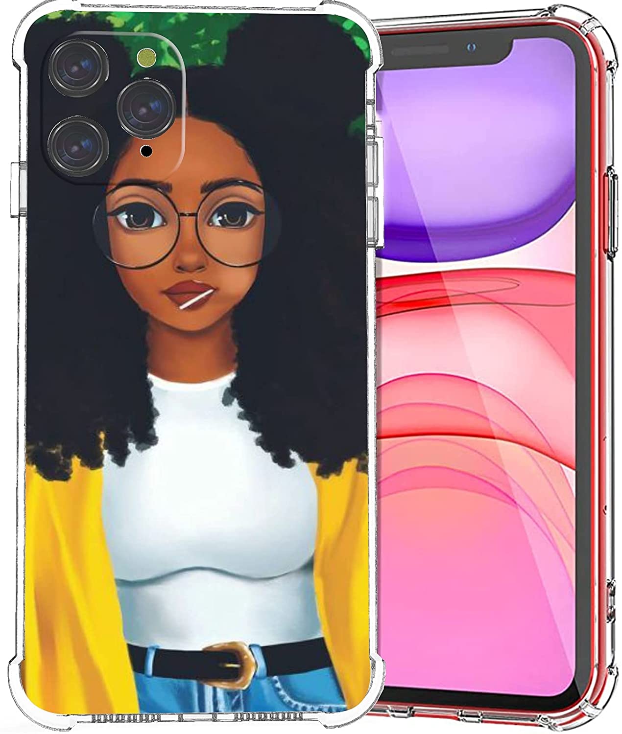 Phone Case For Black Girl African American Afro Women Girls Cases Clear With Design, Slim Anti-Slip Protection Soft Tpu Bumper Graphic Design Case