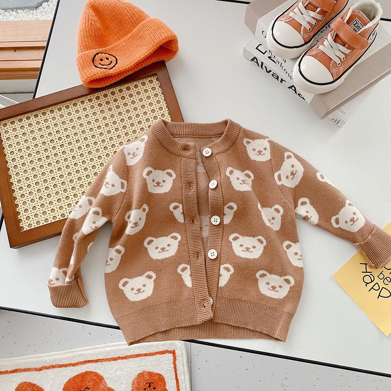 2022 Autumn Bear Knit Cardigan Baby Girl Sweater Kids Knitwear Cardigan Girls Clothes Children Outwear Coat Boys Sweater Jacket alx