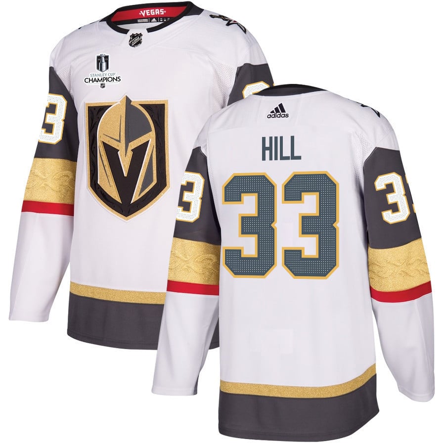 Adin Hill 33 Vegas Golden Knights Stanley Cup 2023 Champions Patch Away Breakaway Men Jersey – White