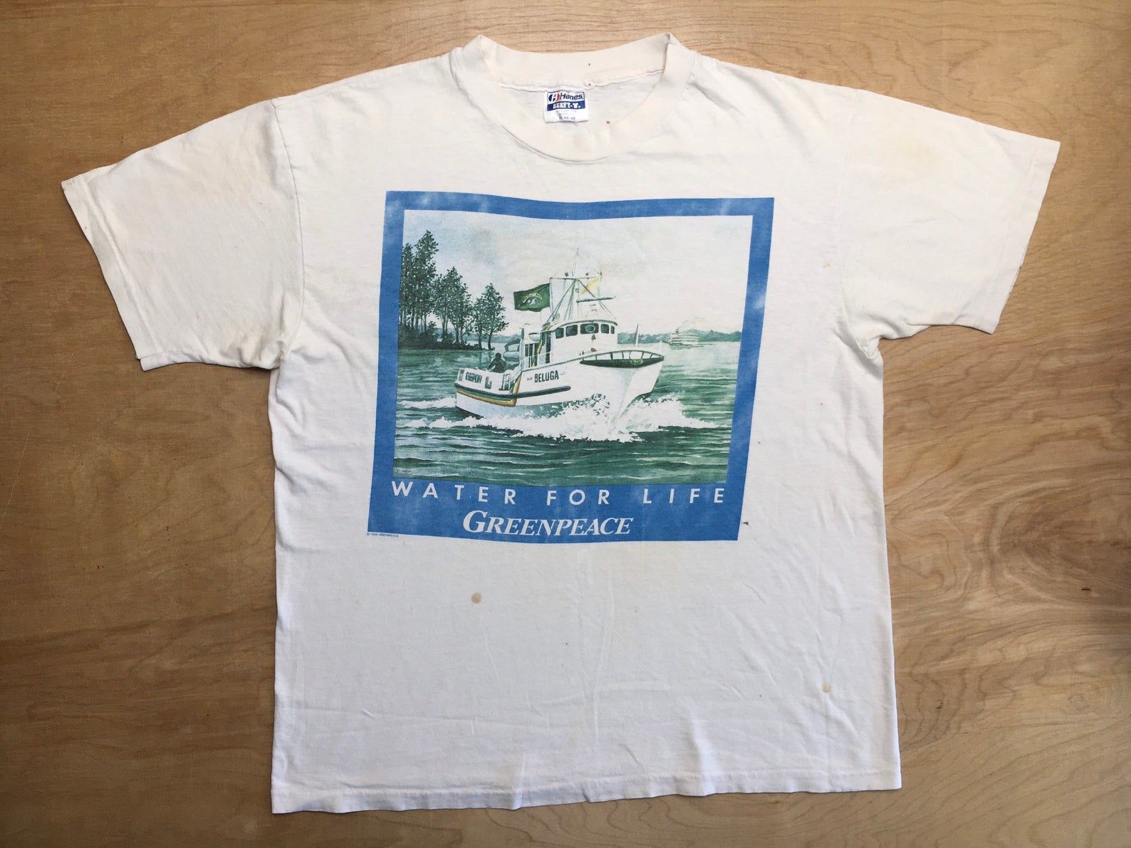 Greenpeace Shirt 1988 Water For Life North America Inland Waters Expedition Tshirt Single Stitch Tee Distressed Sz L/