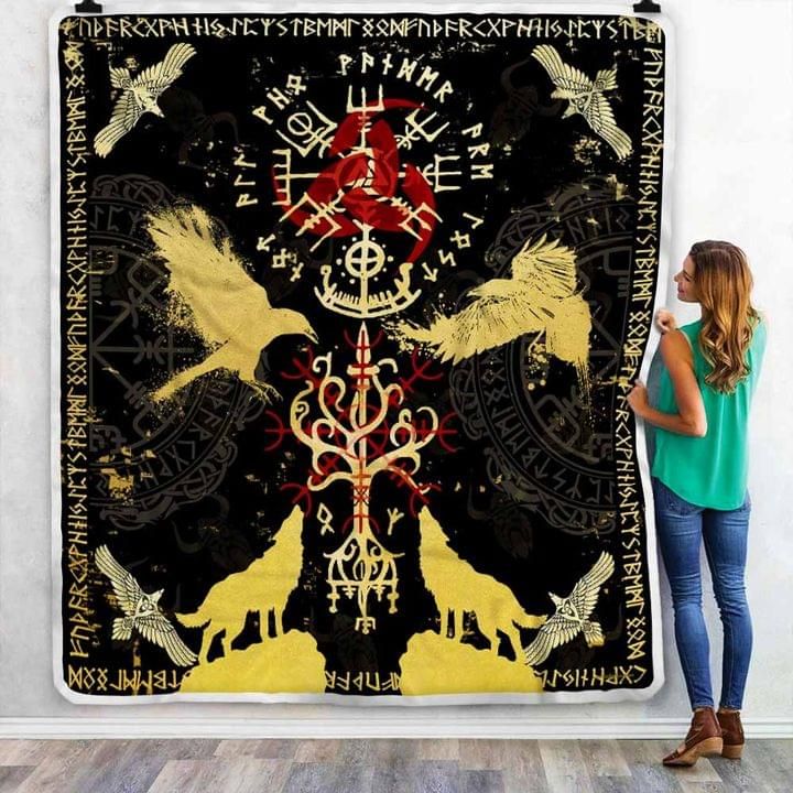 Viking symbols animals pattern for lovers Quilt Blanket