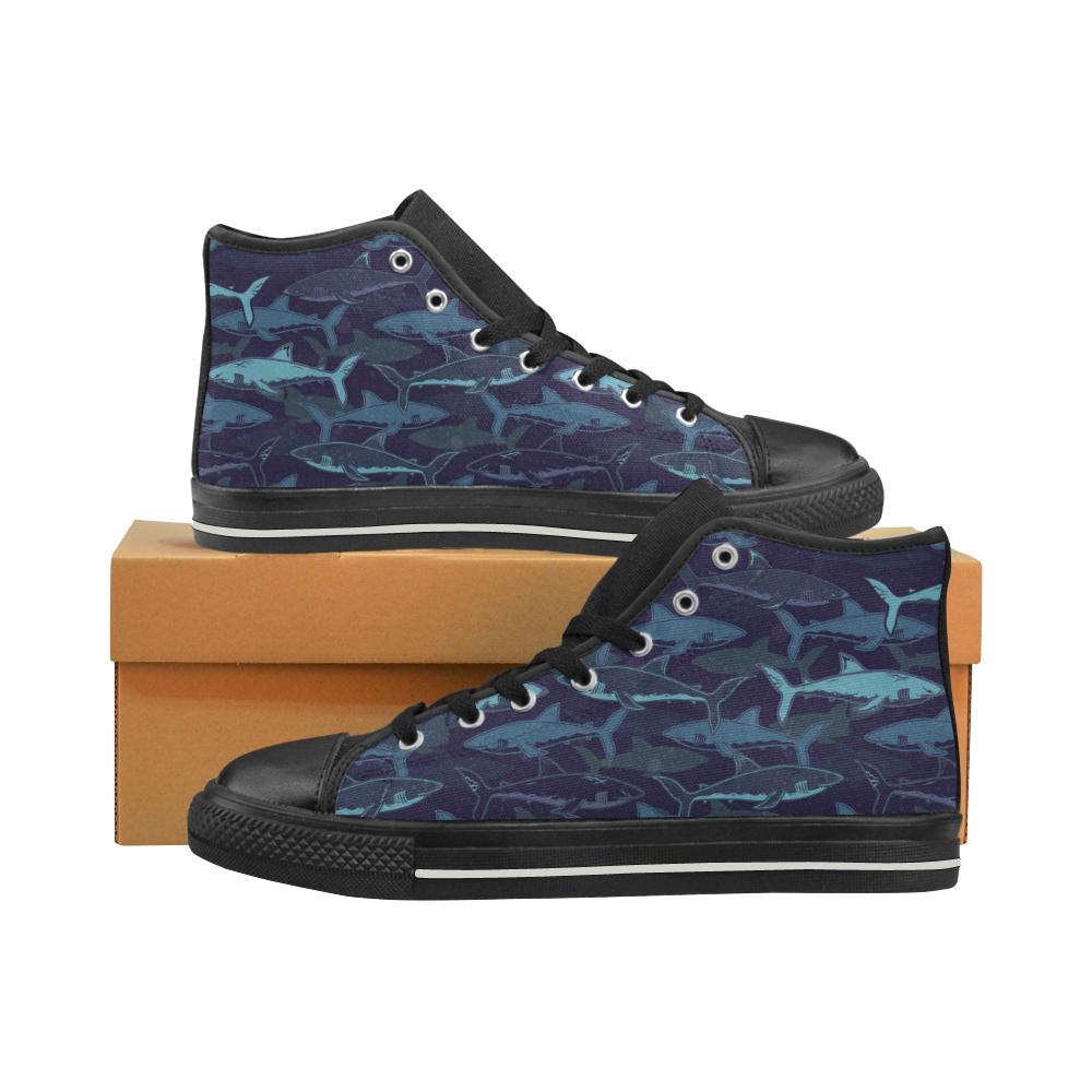 Shark pattern Women’s High Top Shoes Black