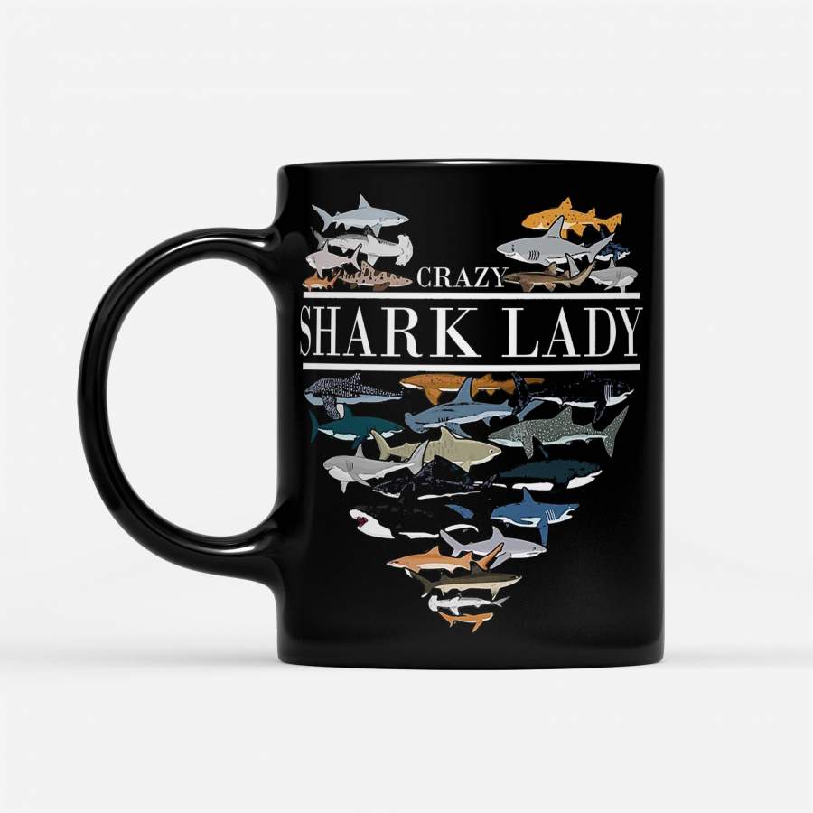 Crazy Shark Lady – Black Mug