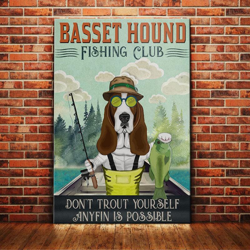 Basset Hound Dog Canvas And Poster Fishing Club | Art Print | Home Decor | Room Decor | Wall Art