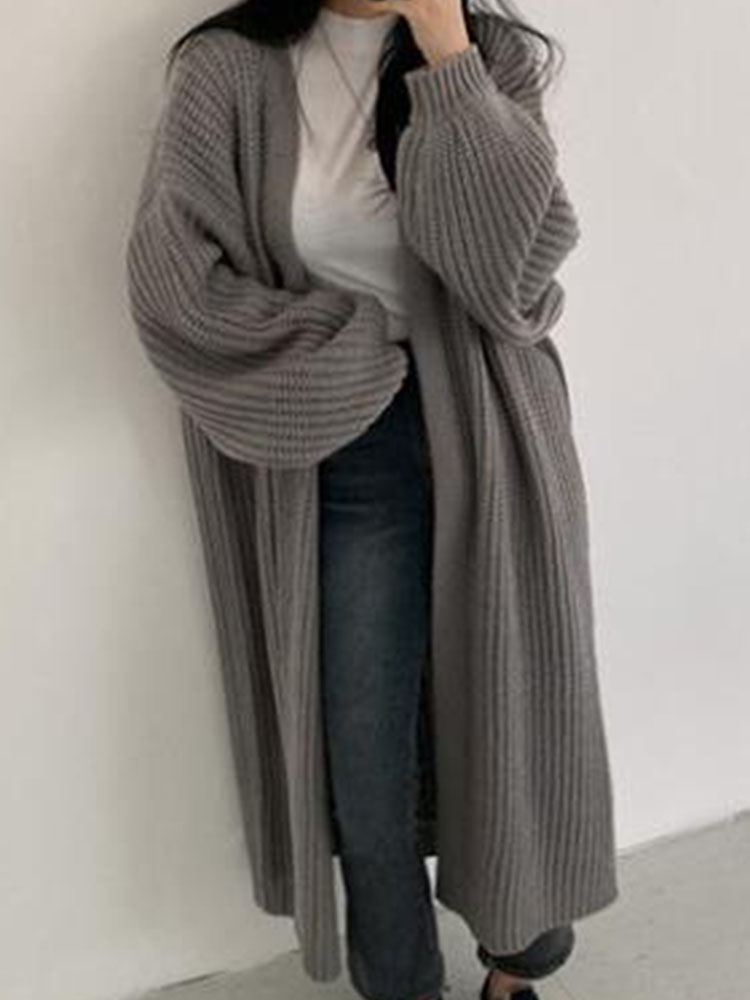 Cardigan Women Long Knitted Casual Vintage Loose Sweater Coat Lanternsleeve Solid Oversized Sweater Fashion Female Cardigans2022 alx