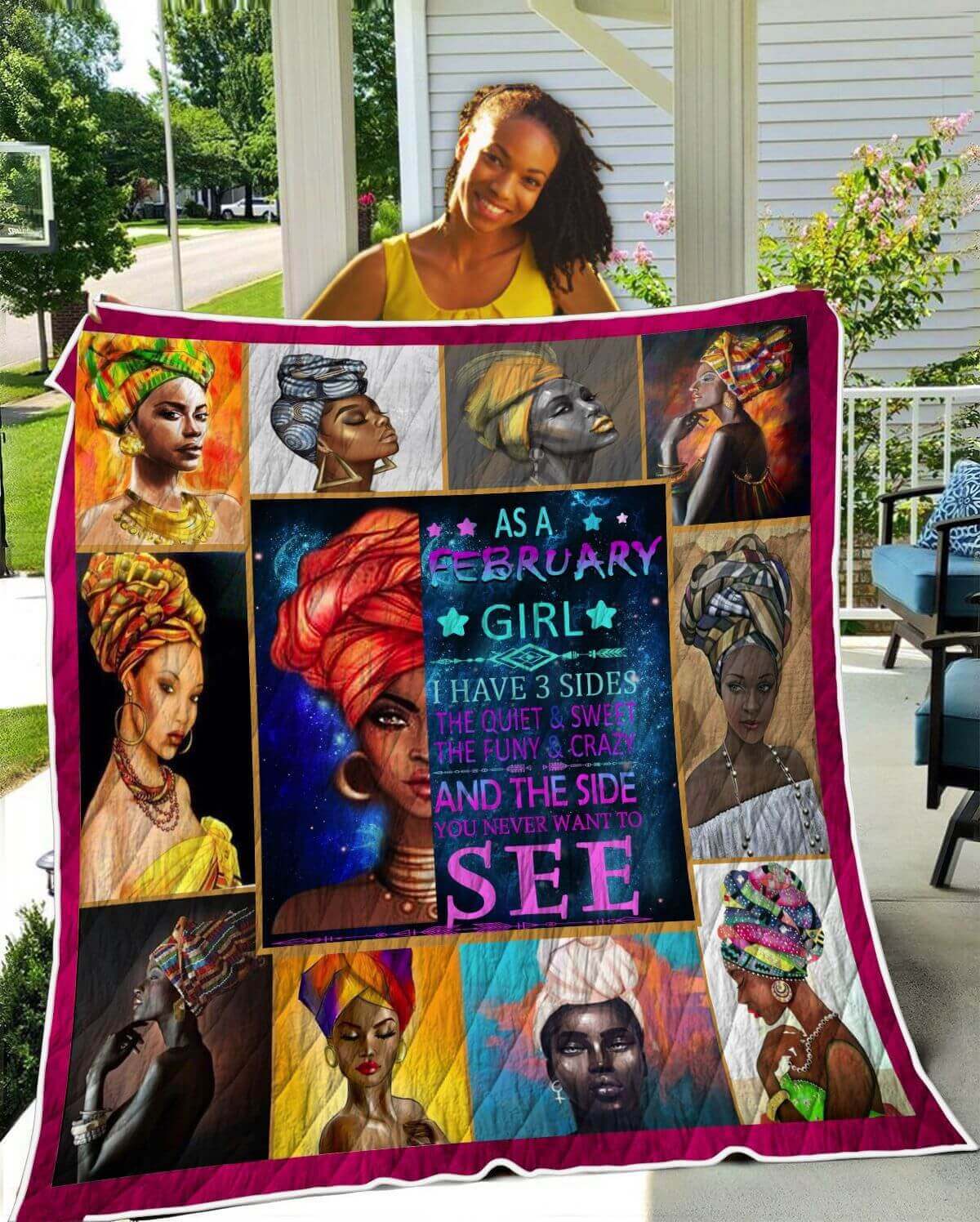 African Quilt Designs Galaxy February Girl Pretty Afro American Woman Afrocentric Themed Gift Idea WBG9491