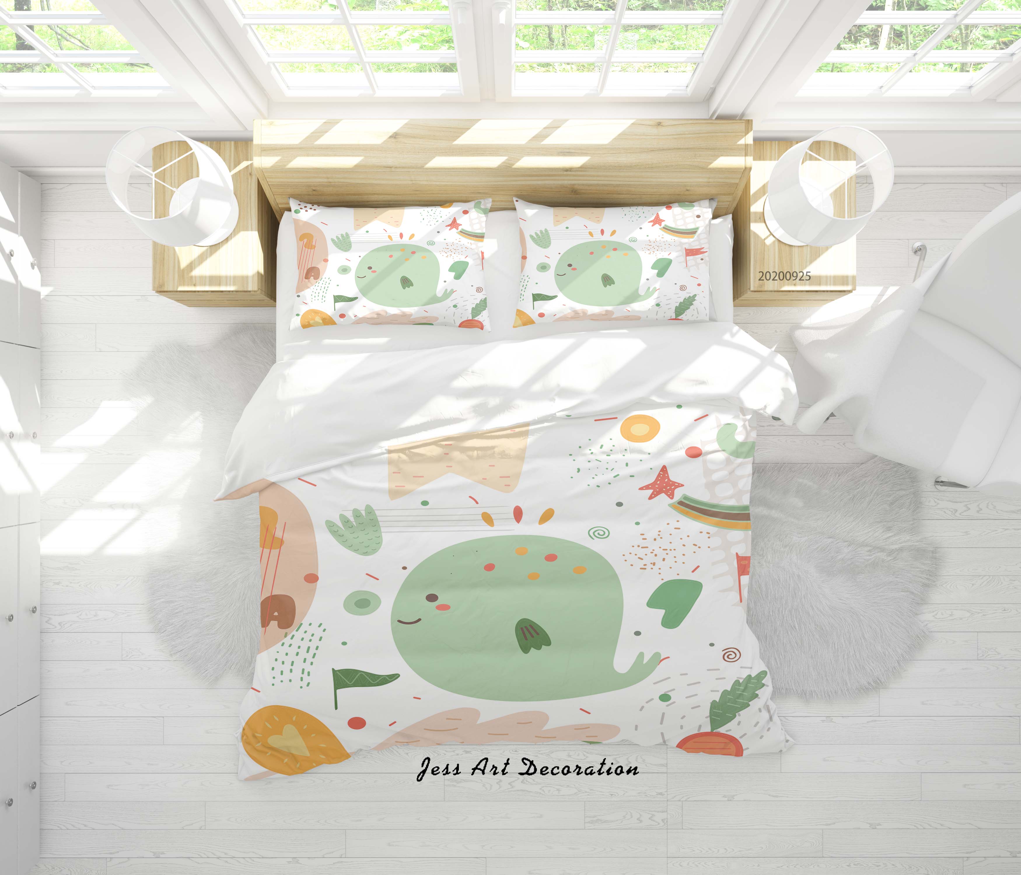 3D Cartoon Animal Whale Pattern Quilt Cover Set Bedding Set Duvet Cover Pillowcases Wj 6463