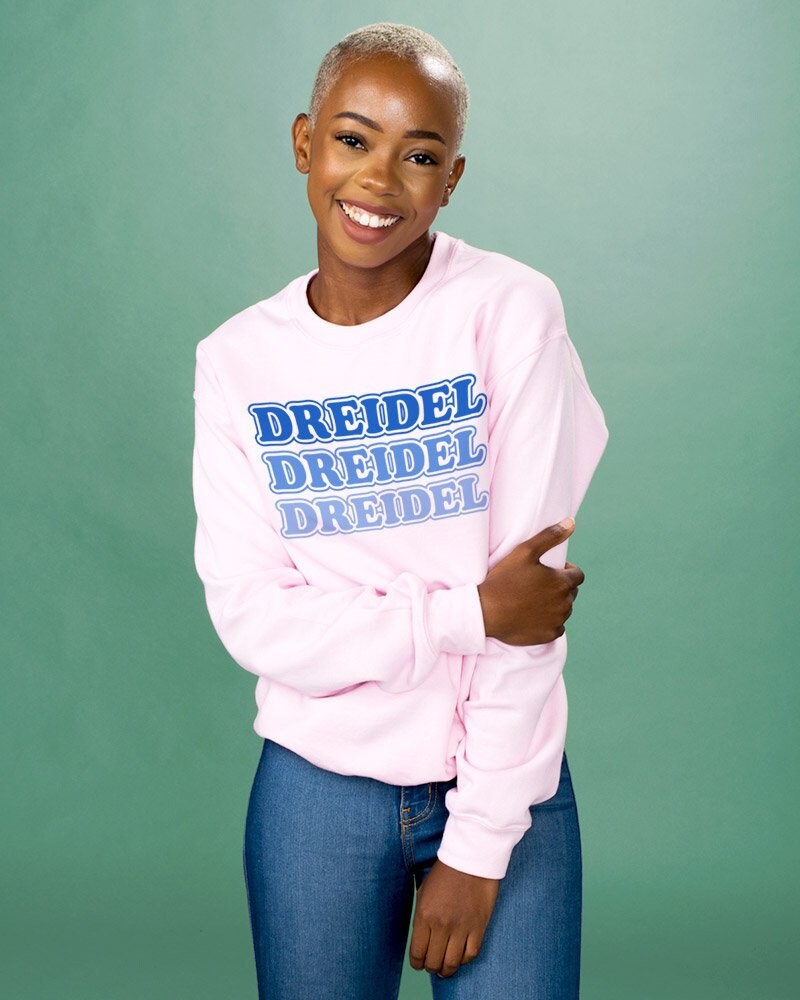 Dreidel Dreidel Dreidel Crewneck Sweatshirt, Festive Hanukkah Holiday Crewneck Sweatshirt, Trendy Holiday Festive Fun Comfy